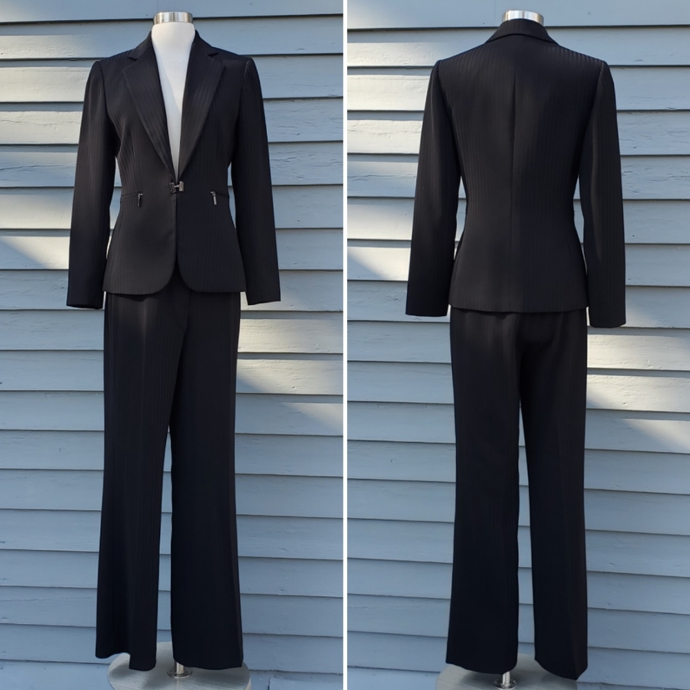 Tahari Arthur S Levine ASL Black Pinstripe Pantsuit Blazer Pants Suit 4